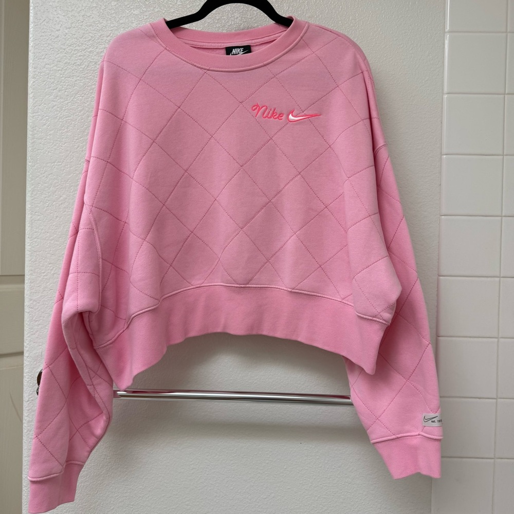 Nike Pink Sportswear Quilted Fleece Sweatshirt